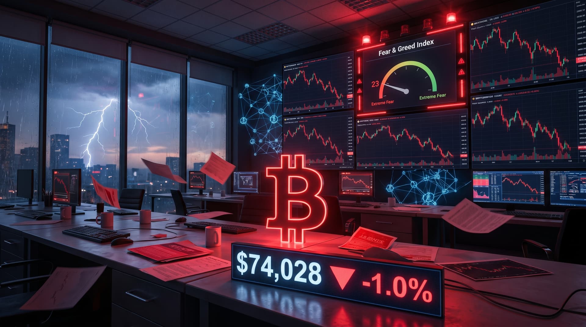 Bitcoin Price Drops 1% to $74,028 as Fear & Greed Index Hits Extreme 23