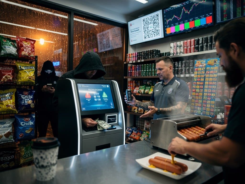 Crypto ATM scam in Tri-Cities store: local inserts cash as Bitcoin drops to $75,877 on screen amid fear-driven fraud